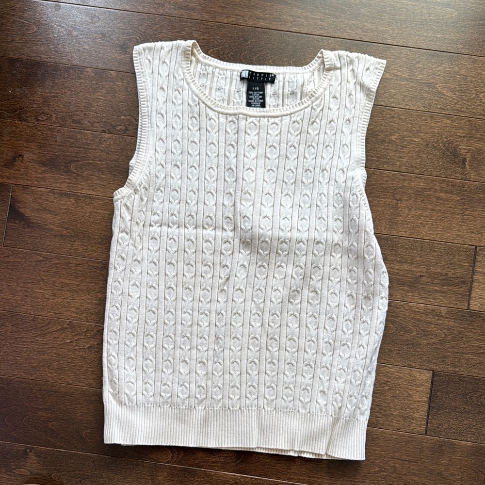 Women's Cream Cable Knit Sleeveless Top